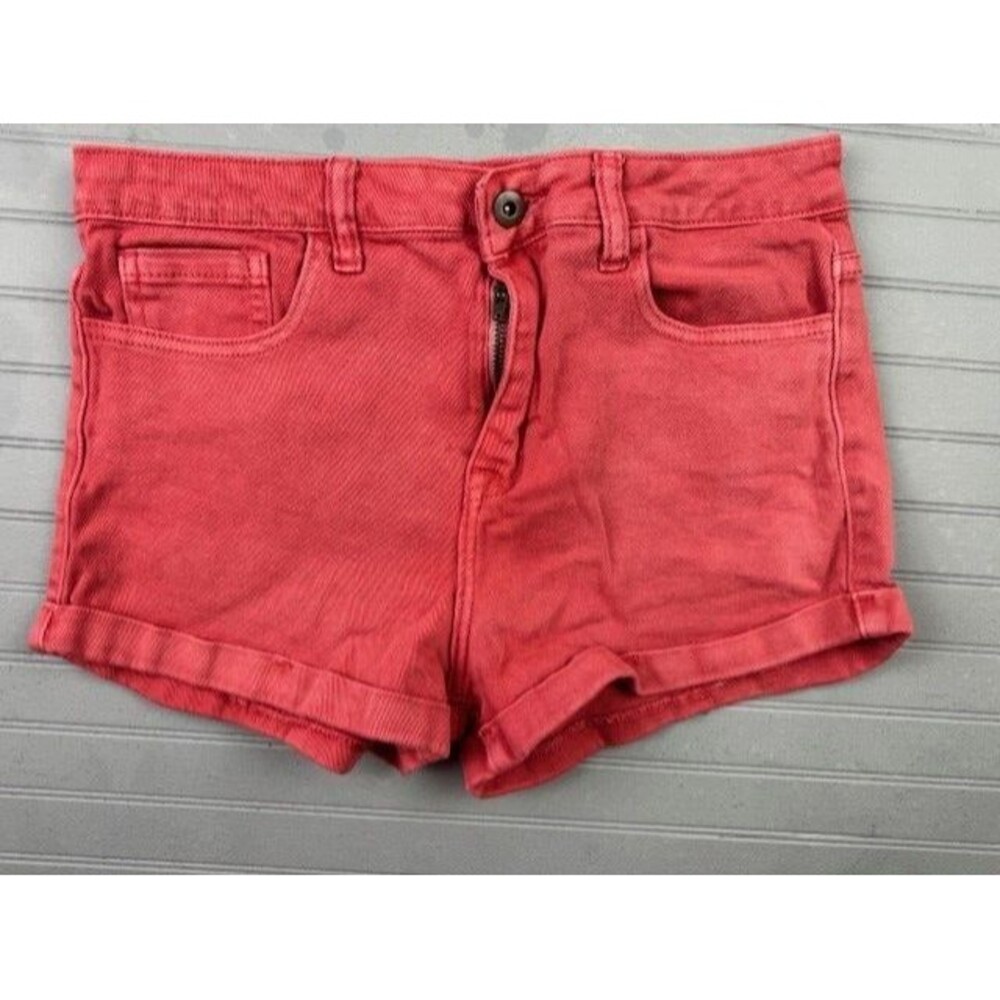 Forever 21 Size 29 Womens Shorts Denim Jean Red Mid Rise Stretch Cuff Hem